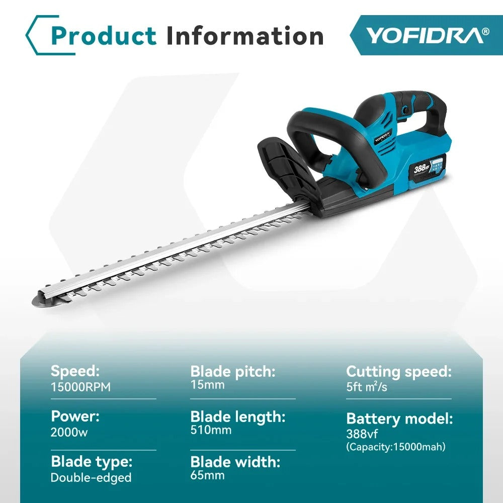 YOFIDRA 22INCH 2000W POWER PROCER HEdgehogs - Facilité de jardin sans fil, puissante et fiable avec batterie Makita 18V