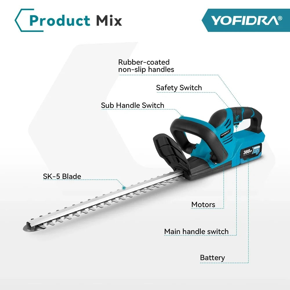 YOFIDRA 22INCH 2000W POWER PROCER HEdgehogs - Facilité de jardin sans fil, puissante et fiable avec batterie Makita 18V